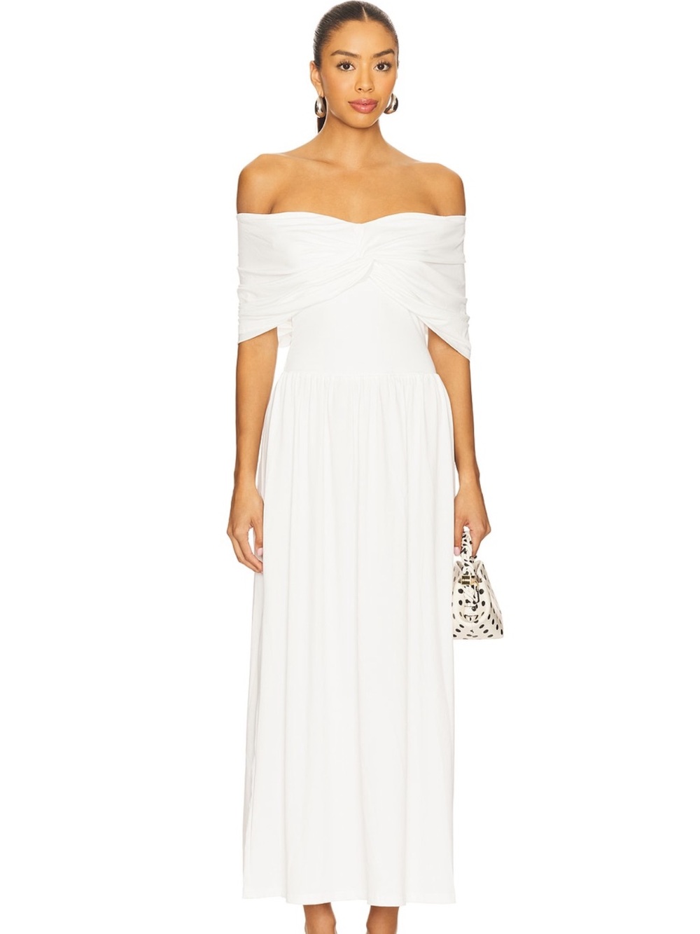 Off The Shoulder White Maxi Dress with Twist Bodice